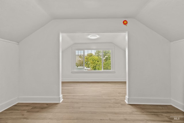 additional living space featuring light wood-type flooring and lofted ceiling