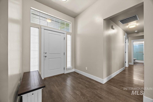 4991 N Sun Shimmer Ave, Meridian, ID 83646 - foyer with dark wood-style flooring and baseboards