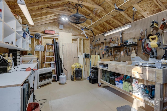 storage room featuring heating unit