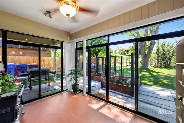 539 Rimview Dr, Twin Falls, ID 83301 - doorway with ceiling fan and finished concrete flooring