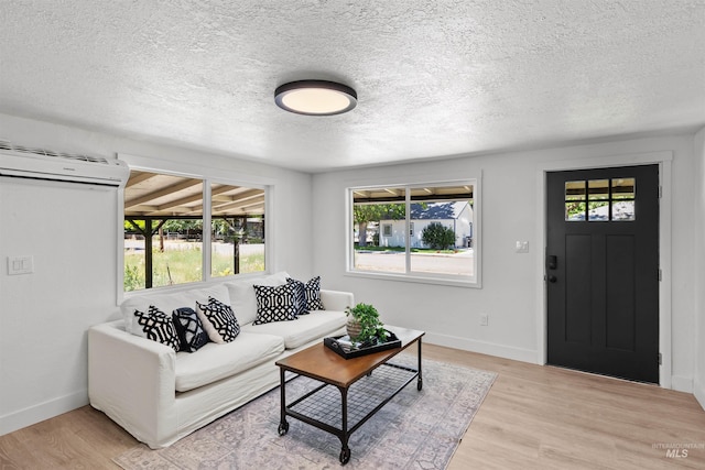 905 E 2nd St, Emmett, ID 83617 - living area featuring a wall mounted air conditioner, healthy amount of natural light, a textured ceiling, and light wood finished floors