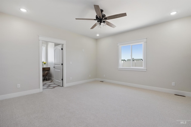1442 Haizlee Way, Twin Falls, ID 83301 - unfurnished bedroom featuring light colored carpet, recessed lighting, ensuite bath, and ceiling fan