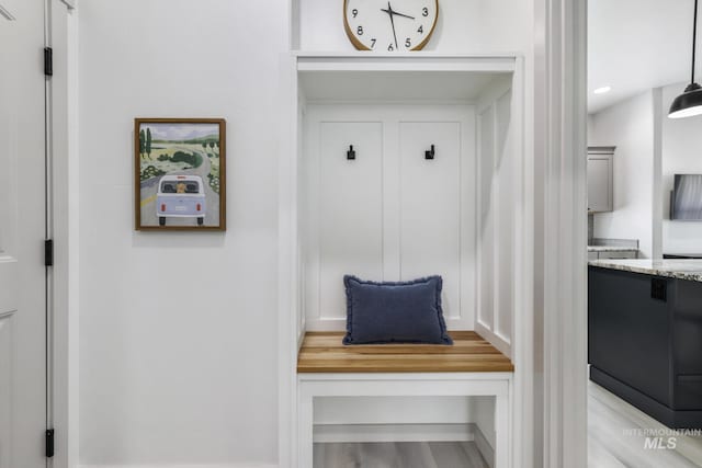 mudroom featuring light wood-style floors