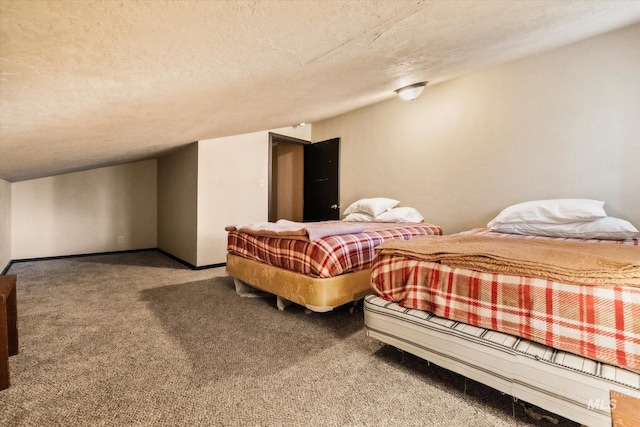 bedroom featuring carpet flooring and a textured ceiling