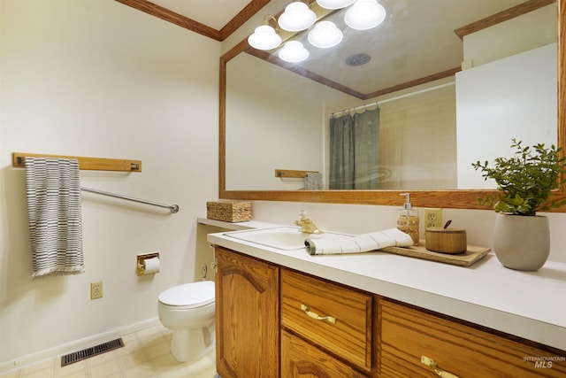 435 W 24th St, Burley, ID 83318 - bathroom with vanity, crown molding, toilet, and a shower with shower curtain