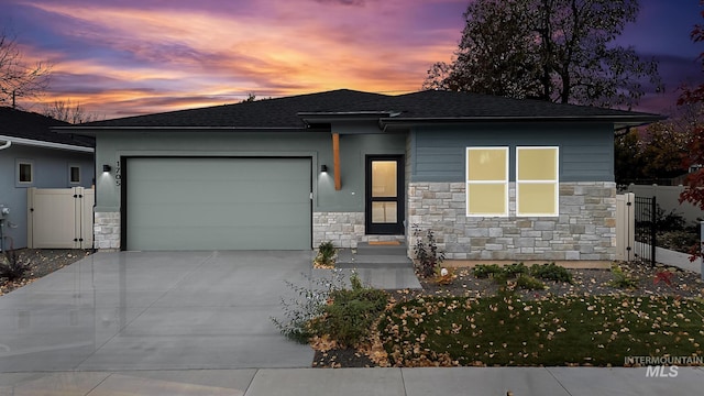 prairie-style home with a garage