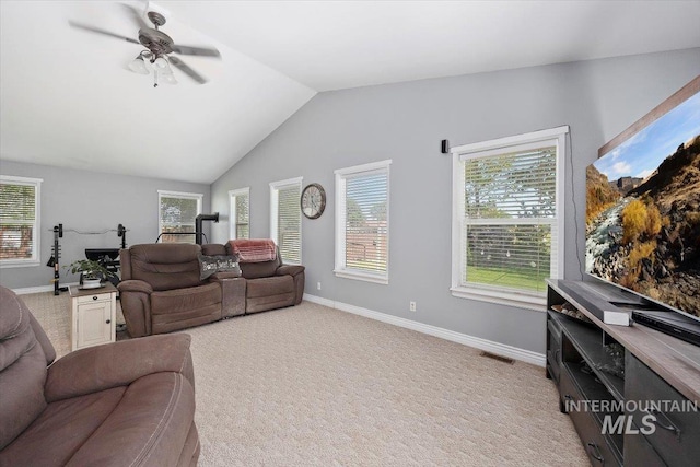 2123 E 3970 N, Filer, ID 83328 - living area with light carpet, plenty of natural light, vaulted ceiling, and baseboards