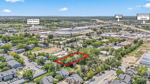 404 N Allumbaugh St, Boise, ID 83704 - aerial view of residential area featuring property parcel outlined