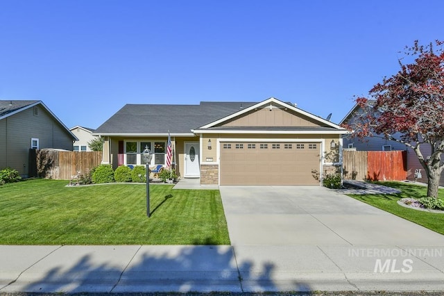 ranch-style house featuring an attached garage, concrete driveway, and board and batten siding