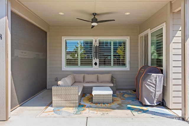2843 E Murchison St, Meridian, ID 83642 - view of patio / terrace featuring ceiling fan, grilling area, and an outdoor hangout area