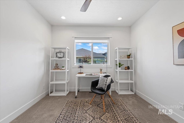 492 Applecreek St, Middleton, ID 83644 - home office featuring carpet floors, ceiling fan, and recessed lighting