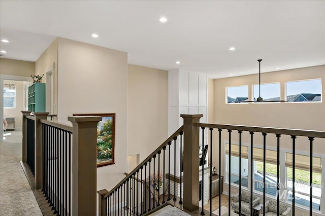 9351 W Sooty Grouse Ct, Boise, ID 83714 - hallway featuring recessed lighting, carpet floors, and an upstairs landing