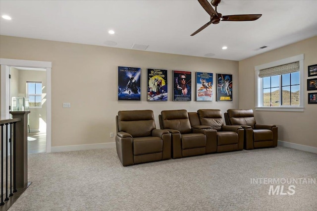 9351 W Sooty Grouse Ct, Boise, ID 83714 - carpeted cinema featuring ceiling fan, baseboards, and recessed lighting
