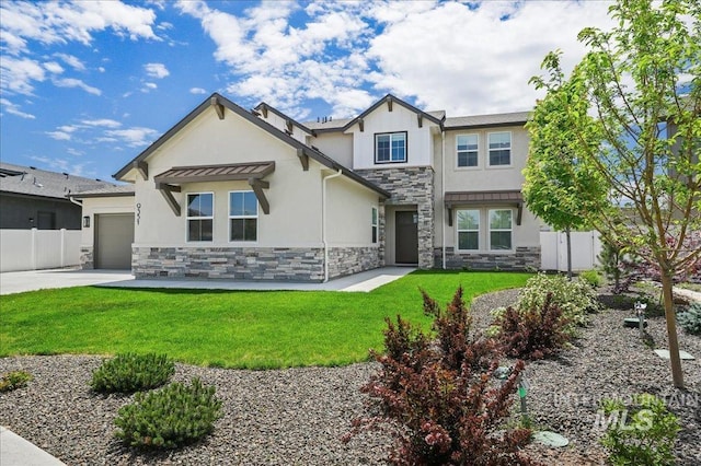 9351 W Sooty Grouse Ct, Boise, ID 83714 - view of front of home with stone siding, stucco siding, an attached garage, and driveway