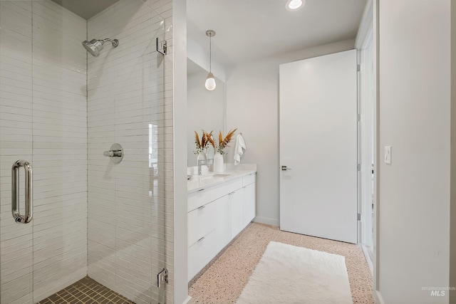 3850 E Haystack St Unit 205, Boise, ID 83716 - full bathroom with a stall shower, vanity, and recessed lighting