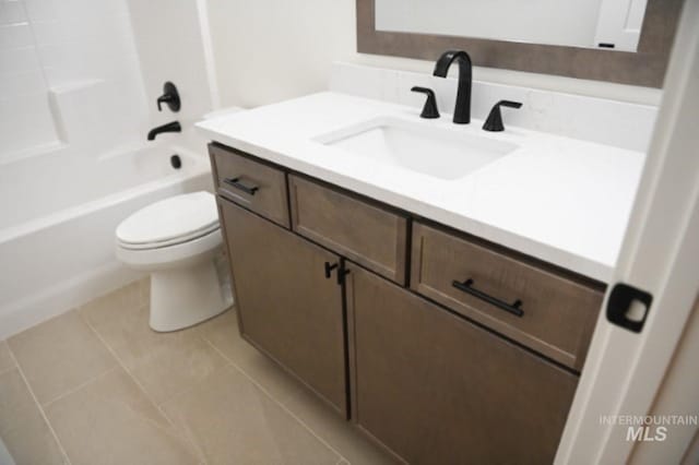 full bathroom featuring vanity, toilet, shower / tub combination, and tile patterned flooring