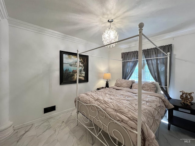 710 Locust St, Twin Falls, ID 83301 - bedroom with marble finish floors, ornamental molding, and a chandelier