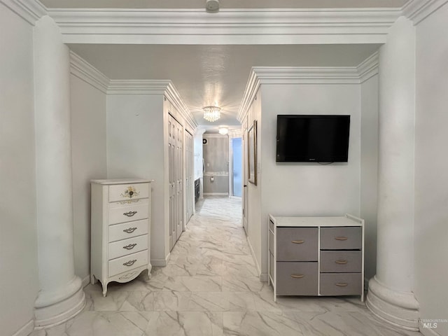 710 Locust St, Twin Falls, ID 83301 - hallway featuring light marble finish floors and ornamental molding