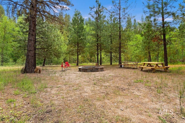 view of yard featuring a fire pit