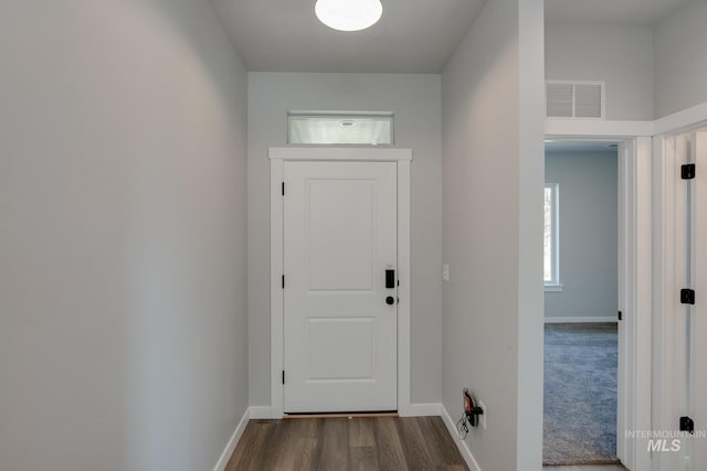 doorway featuring dark wood-type flooring