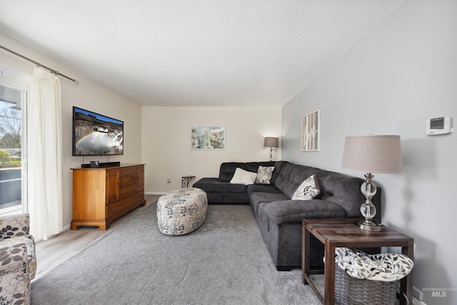 living room with baseboards and light wood-type flooring