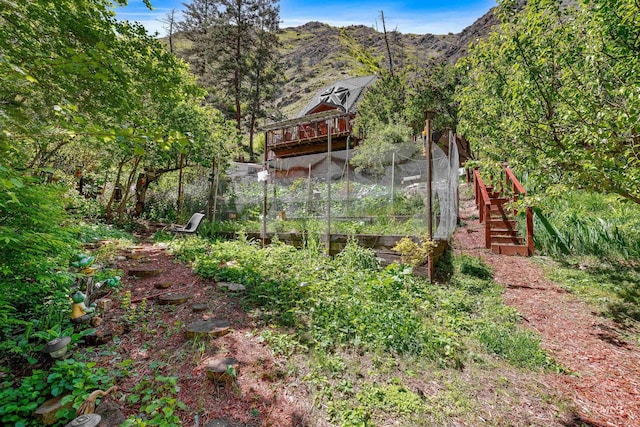 view of yard with a mountain view