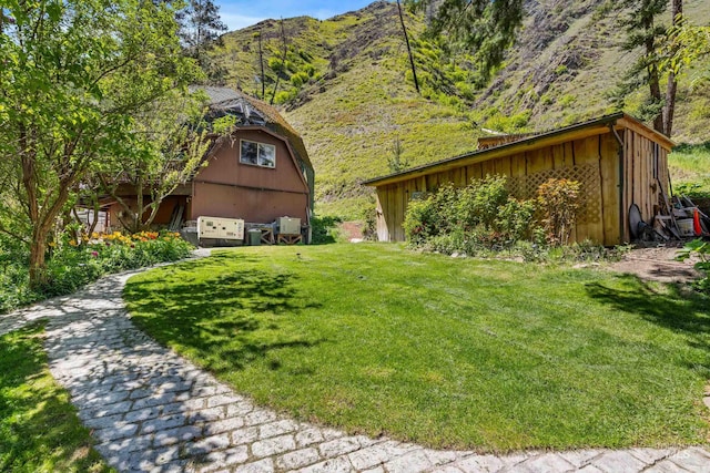 view of yard featuring a mountain view