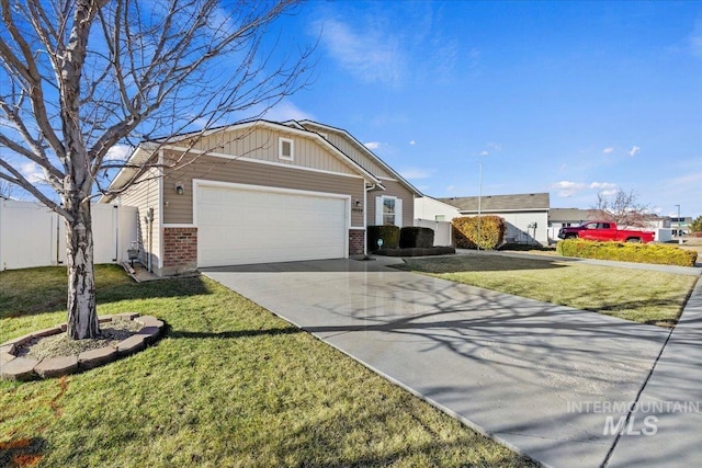 single story home featuring a garage and a front lawn