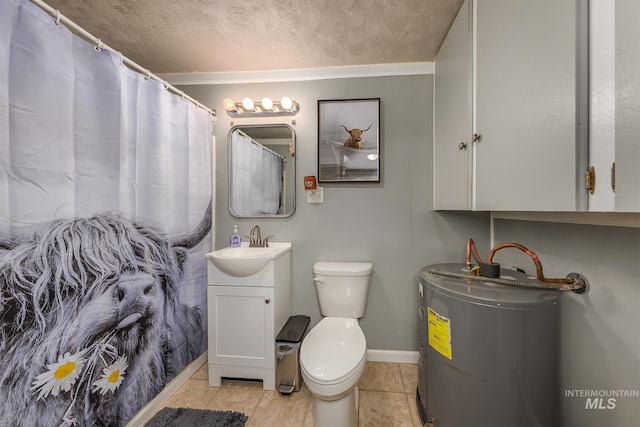 1025 W Galloway Ave, Weiser, ID 83672 - bathroom featuring water heater, vanity, and a textured ceiling