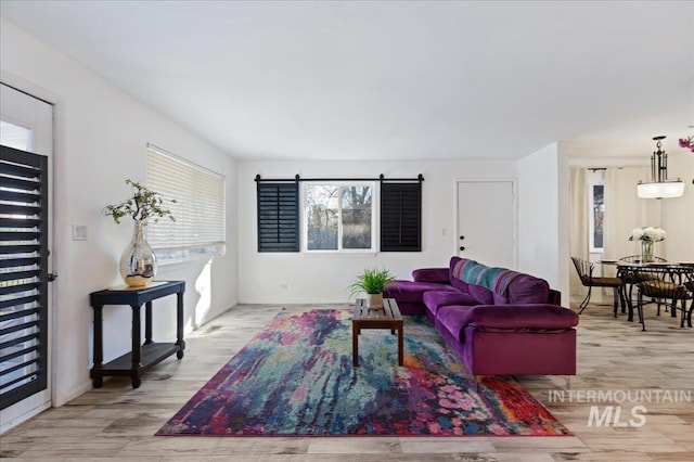 living room with light hardwood / wood-style flooring