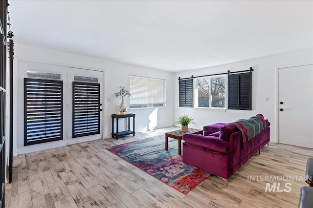 living room with light hardwood / wood-style flooring