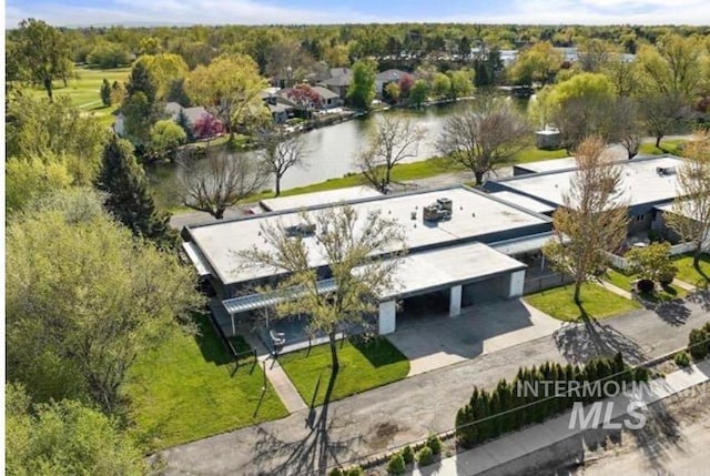 aerial view with a water view