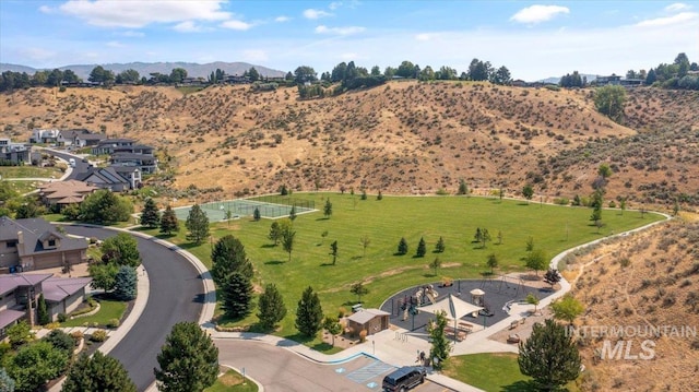 bird's eye view with a mountain view