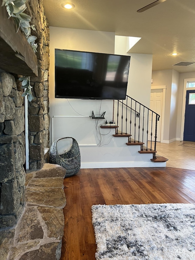 140 W Valley Rd, Hagerman, ID 83332 - living area featuring wood finished floors, stairs, and baseboards