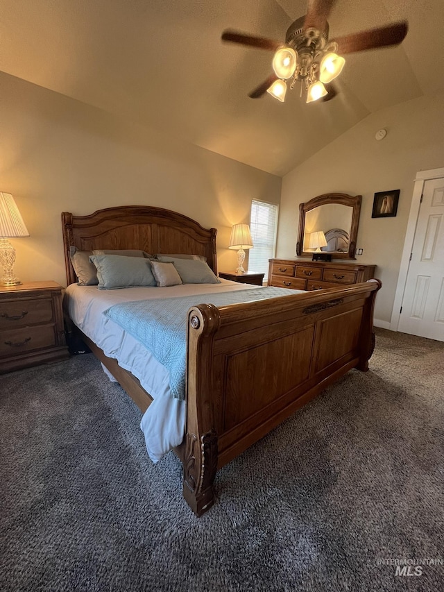 140 W Valley Rd, Hagerman, ID 83332 - bedroom with carpet floors, lofted ceiling, and a ceiling fan