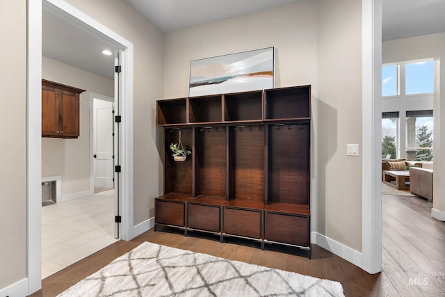 mudroom featuring wood-type flooring