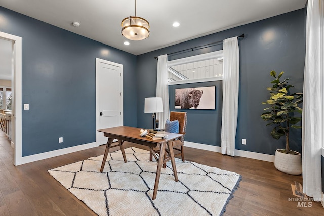 home office featuring dark wood-type flooring