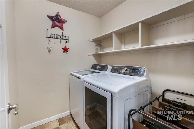 614 Ethan Ct, Jerome, ID 83338 - washroom featuring washer and dryer, baseboards, and a textured ceiling