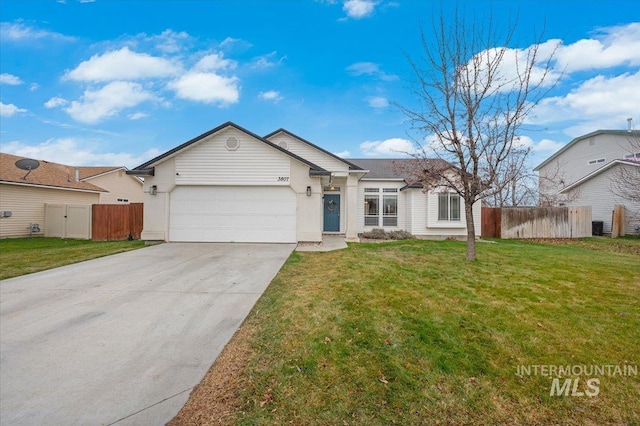 ranch-style house with a front lawn and a garage