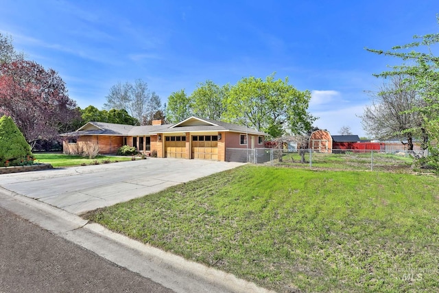 204 Hilldrop St, Caldwell, ID 83605 - ranch-style house with fence, a chimney, a front yard, and a garage
