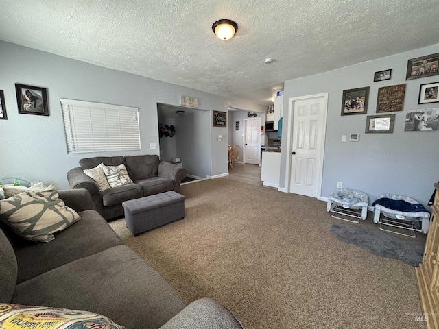 713 California St, Gooding, ID 83330 - carpeted living room with a textured ceiling and baseboards