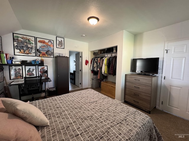 713 California St, Gooding, ID 83330 - carpeted bedroom featuring a closet, vaulted ceiling, and a wood stove