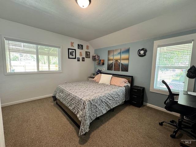 713 California St, Gooding, ID 83330 - carpeted bedroom featuring baseboards, lofted ceiling, and a desk