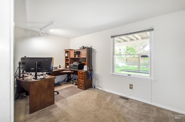 3344 N Tumbleweed, Boise, ID 83713 - carpeted home office featuring track lighting and baseboards