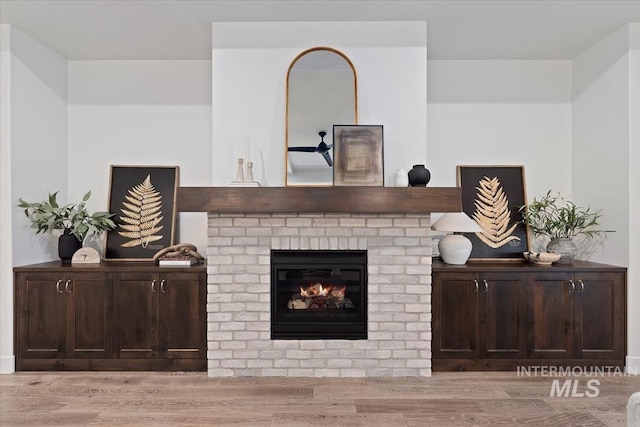 living room featuring a fireplace and light hardwood / wood-style flooring