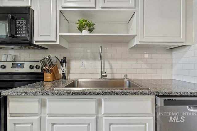 2706 W Ponderosa Rd, Boise, ID 83705 - kitchen with white cabinets, open shelves, appliances with stainless steel finishes, and a sink