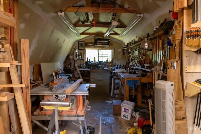 39055 Hilltop Ln, Lewiston, ID 83501 - miscellaneous room with a workshop area and lofted ceiling