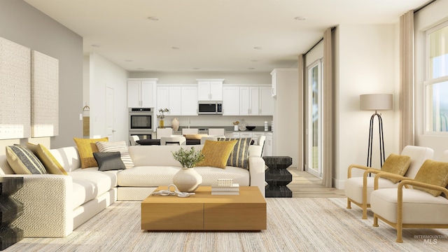 living room with light wood-type flooring
