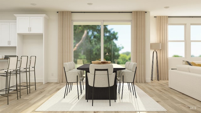 dining space featuring light hardwood / wood-style floors