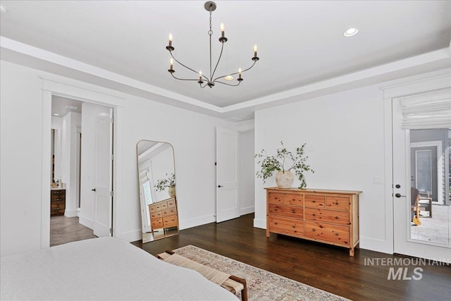 3345 W Dublin St, Eagle, ID 83616 - bedroom featuring a chandelier, wood finished floors, recessed lighting, and baseboards